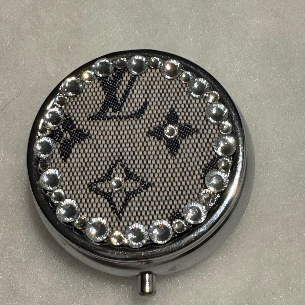 Pill Case with repurposed leather and added crystals